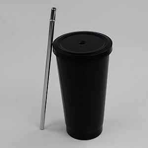 Promotional double wall vacuum stainless steel coffee cups with metal straw