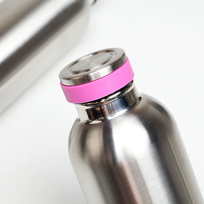 Hibour vacuum insulated cute  BPA free 18/8 stainless steel water bottle with silicone ring lid