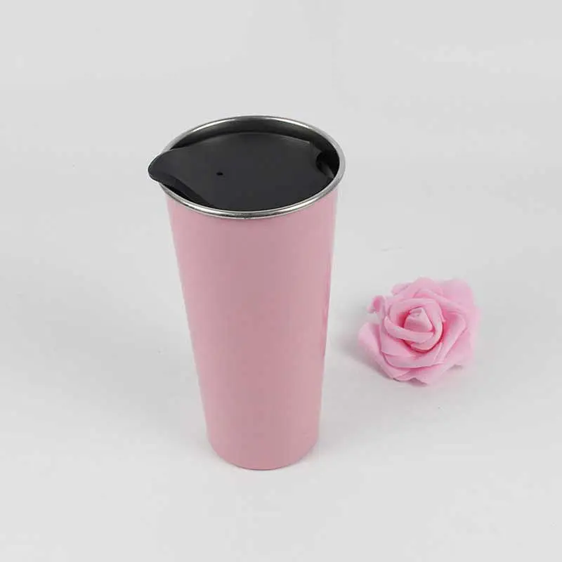 16oz Stainless Steel Double Wall Spray Painted Coffee Mug Juice Glass with Lid
