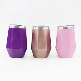 Unique design irregular shape stainless steel wine glass,double wall metal glass with lid