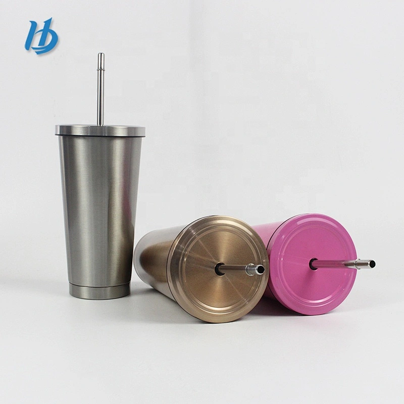 Hot sale fashion16oz BPA free double wall stainless steel insulated coffee mug cups with straw