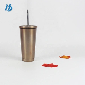 Hot sale fashion16oz BPA free double wall stainless steel insulated coffee mug cups with straw