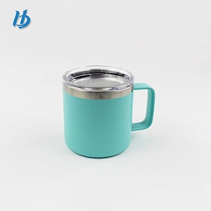 Elegant and colorful travel mugs,stainless steel small double wall glass mug with handle and lid