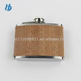 single-deck stainless steel hip flask wrapped real wood