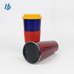 Pretty double wall stainless steel travel mug personalized coffee mug printed coffee mug with silicone lid
