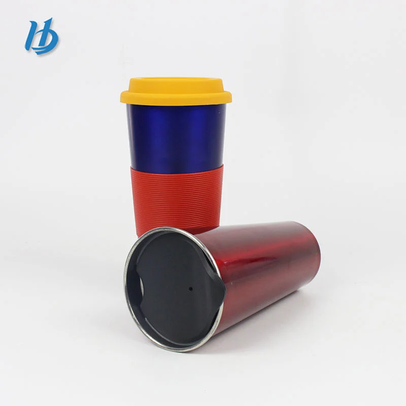 Pretty double wall stainless steel travel mug personalized coffee mug printed coffee mug with silicone lid