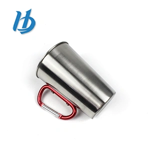 China wholesale single wall roll edge stainless steel mug  with carabiner handle