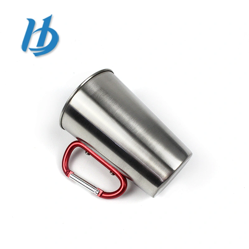 China wholesale single wall roll edge stainless steel mug  with carabiner handle