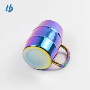 Made in China double wall drum shape stainless steel beer cup and big belly copper plated mugs with wide bottom copper tumblers