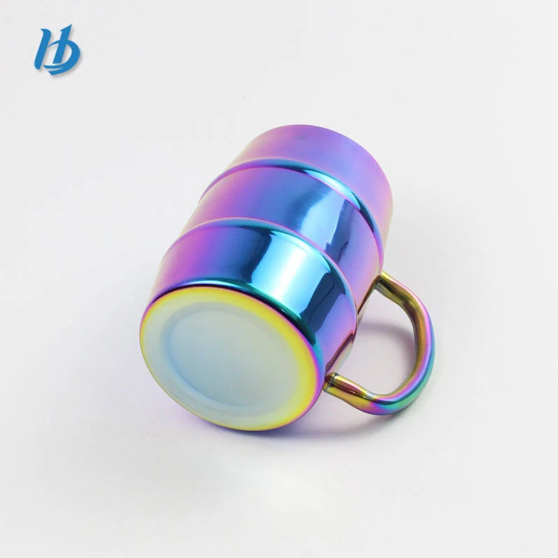 Made in China double wall drum shape stainless steel beer cup and big belly copper plated mugs with wide bottom copper tumblers