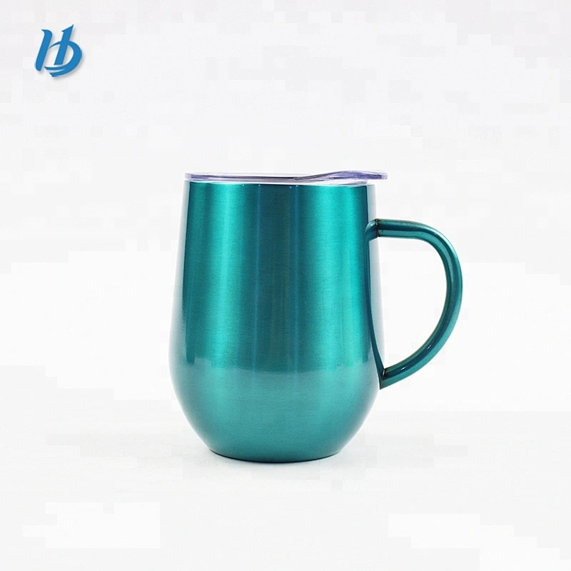 Travel spray painting coffee mug with handle,12 oz stainless steel stemless wine glass