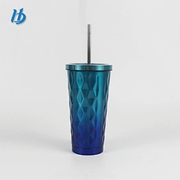 2018 new design promotional drinking mugs stainless steel coffee mug straw cups with high quality