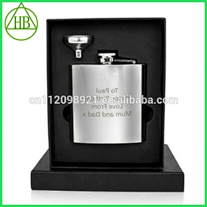 eco-friendly brown PU leather whisky stainless steel hip flask sets