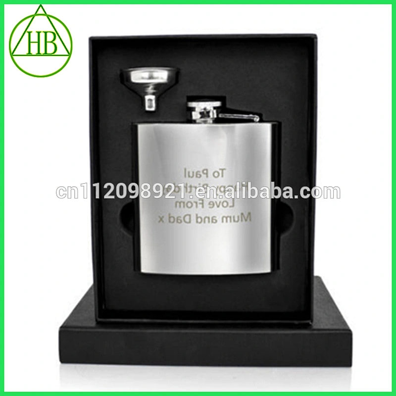 eco-friendly brown PU leather whisky stainless steel hip flask sets