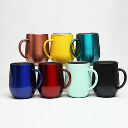 18/8 stainless steel drunk colored glass insulated coffee mug