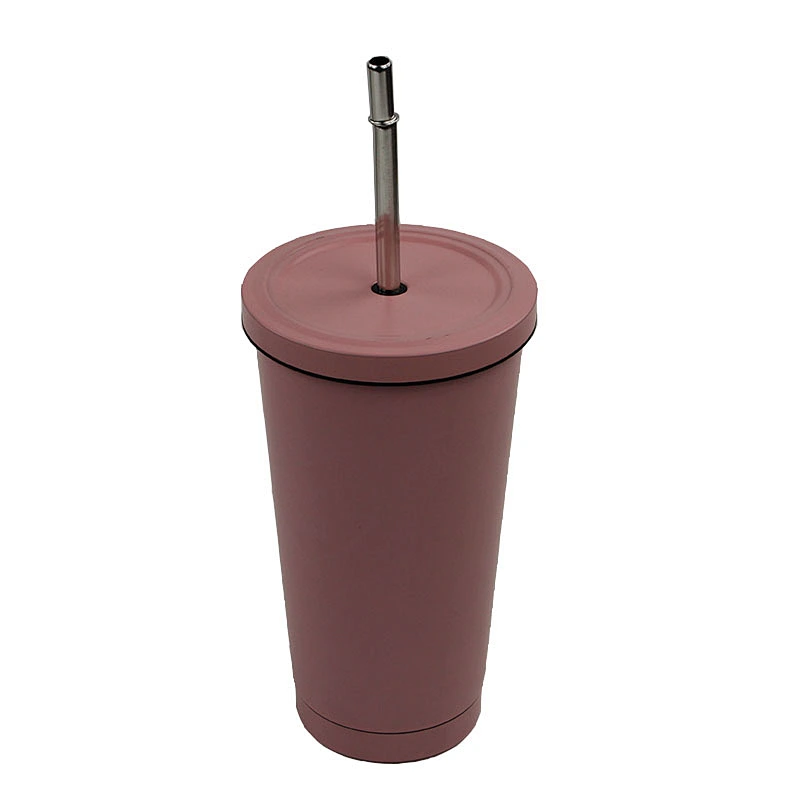 Promotional double wall vacuum stainless steel coffee cups with metal straw