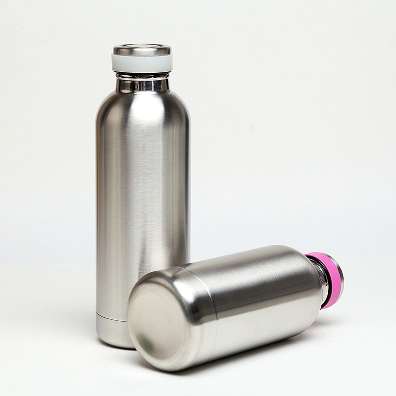 Hibour vacuum insulated cute  BPA free 18/8 stainless steel water bottle with silicone ring lid