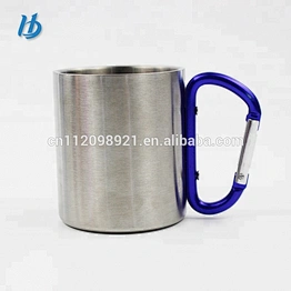 Double wall travel coffee mug aluminium rabiner stainless steel hook isolating handle outdoor camp travel cups