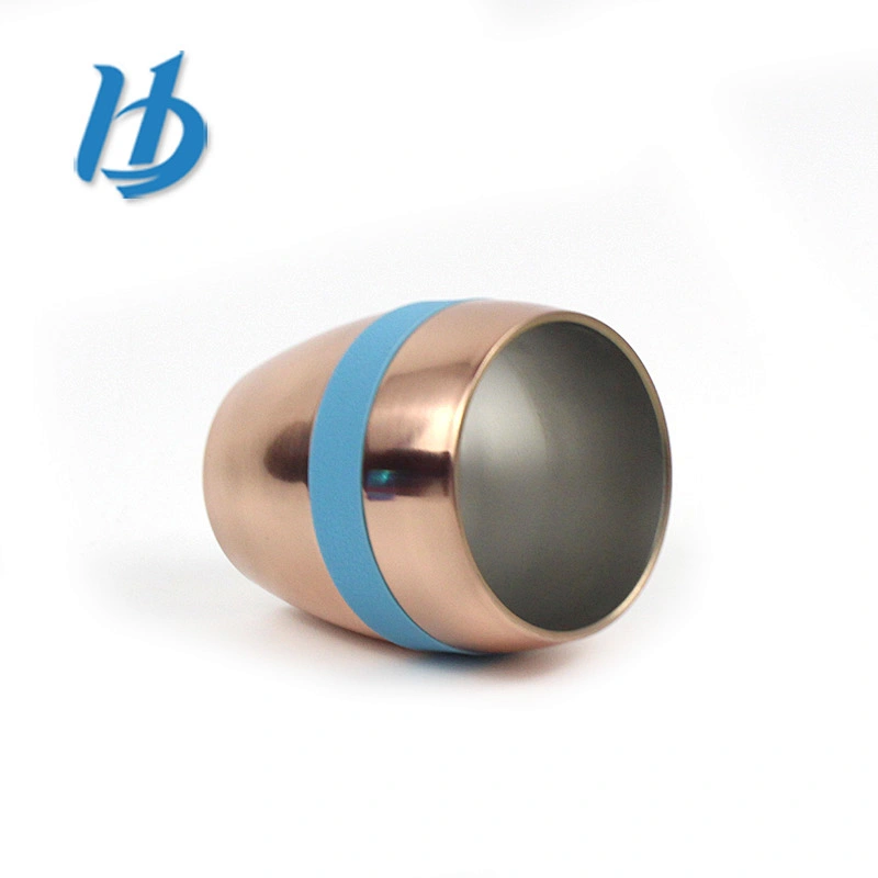 Fashion design electroplated colored personalized 304 stainless steel wine glass with silicone ring