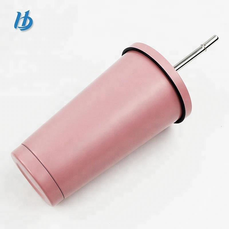 Metal coffee cup double wall vacuum insulated straw cup 500ml juice cup with straw