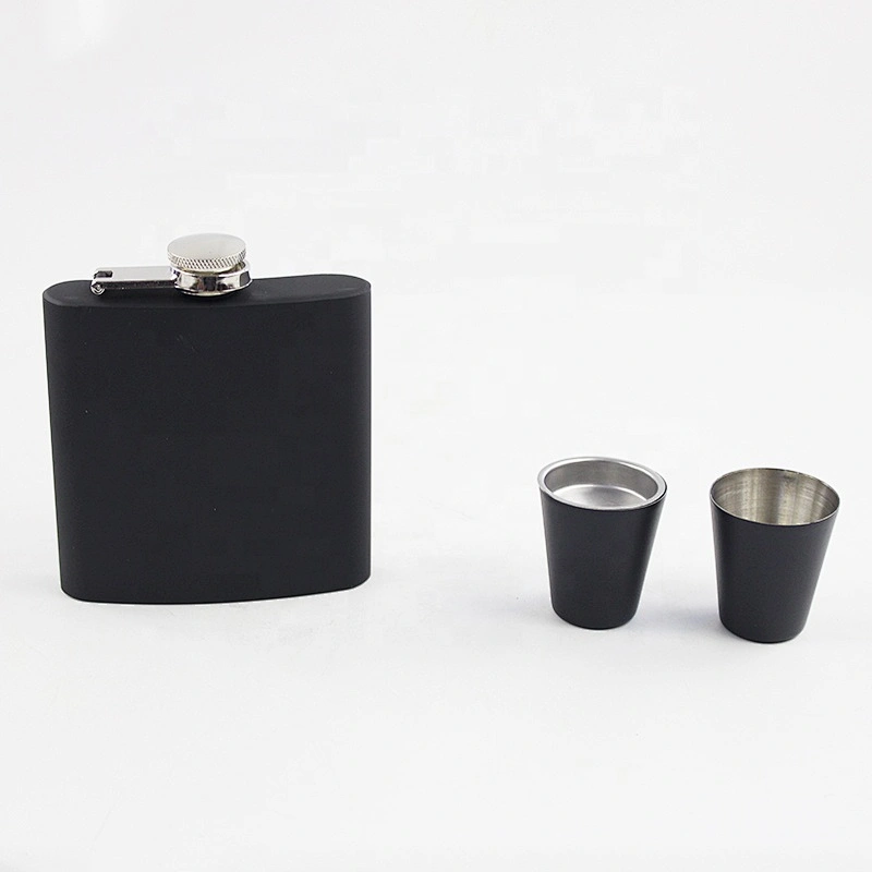 18/8 FDA 6oz Black matte spray paint hip flask with customized logo