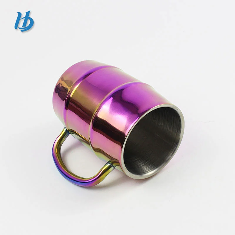 Made in China double wall drum shape stainless steel beer cup and big belly copper plated mugs with wide bottom copper tumblers