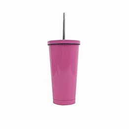 Metal coffee cup double wall vacuum insulated straw cup 500ml juice cup with straw