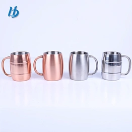 Hot Sale Double Wall Barrel Shaped Stainless Steel Beer Mug with Customized Logo