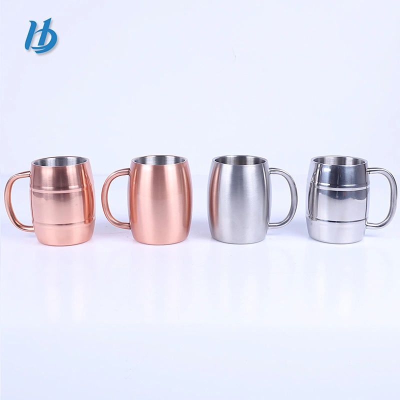 Hot Sale Double Wall Barrel Shaped Stainless Steel Beer Mug with Customized Logo