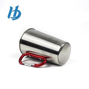 China wholesale single wall roll edge stainless steel mug  with carabiner handle