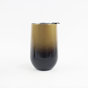 Double Wall Metal Stemless Wine Tumbler Coffee Tumbler Stainless Steel Flip Clear Lid Drinking Insulated Mug