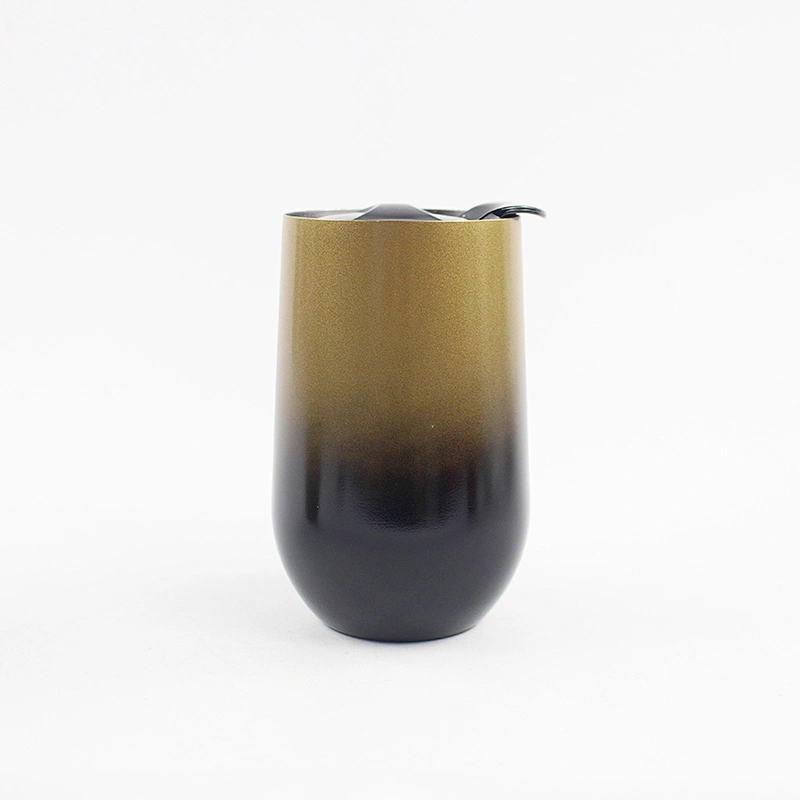 Double Wall Metal Stemless Wine Tumbler Coffee Tumbler Stainless Steel Flip Clear Lid Drinking Insulated Mug
