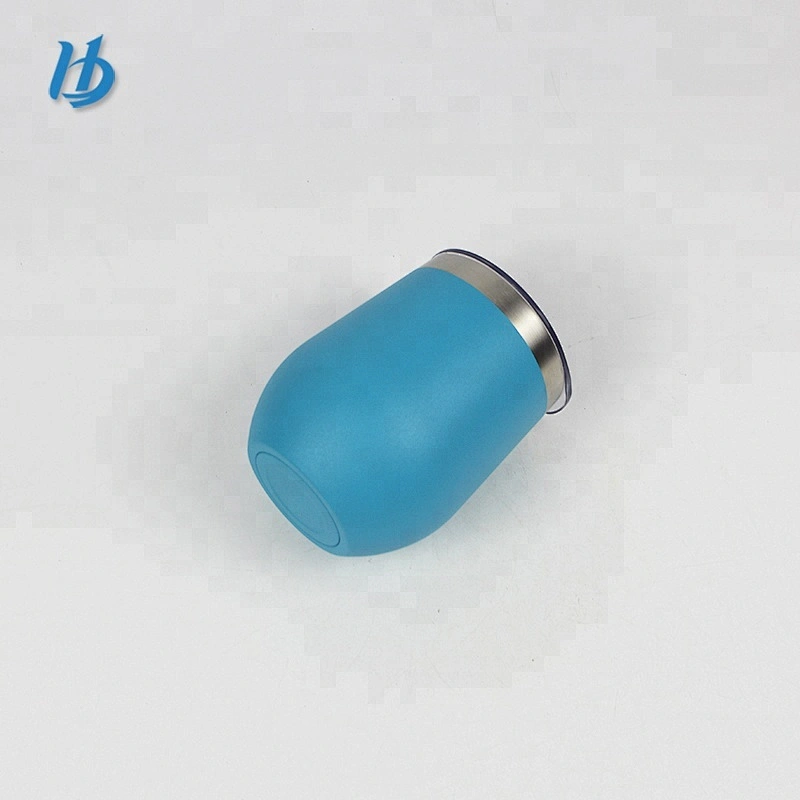 Portable powder coated egg shape wine cups BPA free 12 oz stainless steel insulated stemless wine glass tumbler