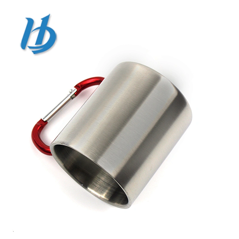 China factory travel 350ml double wall stainless steel mug with carabiner handle