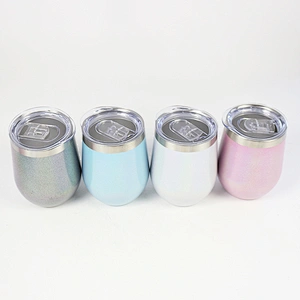 Hibour food grade bpa free 304 stainless steel 12oz Stainless steel stemless vacuum insulated wine glass with rainbow painting