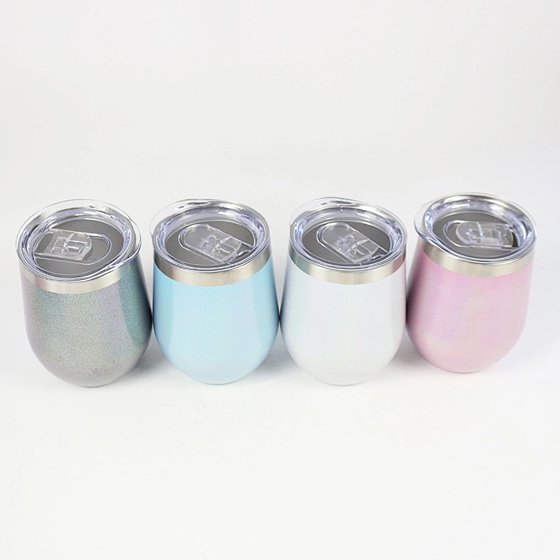 Hibour food grade bpa free 304 stainless steel 12oz Stainless steel stemless vacuum insulated wine glass with rainbow painting