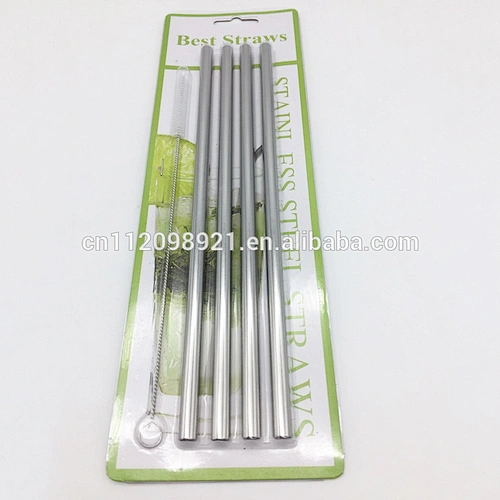 Hot Selling 4Pcs Reusable Straight Stainless Steel Drinking Straw Cocktail Straws With Cleaning Brush Sets