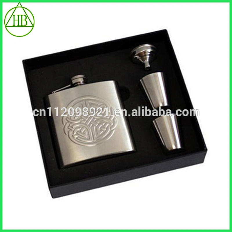 eco-friendly brown PU leather whisky stainless steel hip flask sets