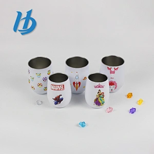 Factory sale 9 oz 304 stainless steel stemless wine glass with painting