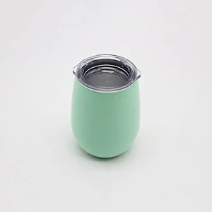 Hot selling 9oz double wall stainless steel stemless wine glasses with lid coffee cup custom logo and color champagne mug