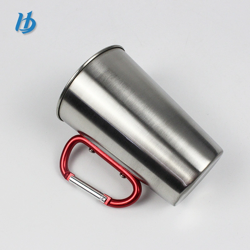 Single wall stainless steel travel mug with carabiner,personalized camping mug