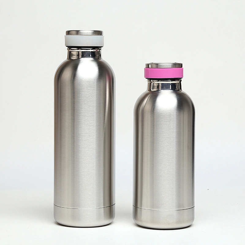 Hibour vacuum insulated cute  BPA free 18/8 stainless steel water bottle with silicone ring lid