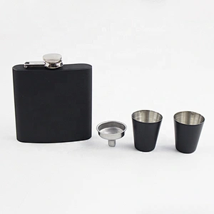 18/8 FDA 6oz Black matte spray paint hip flask with customized logo