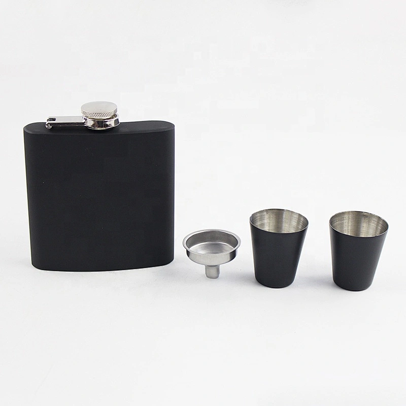 18/8 FDA 6oz Black matte spray paint hip flask with customized logo
