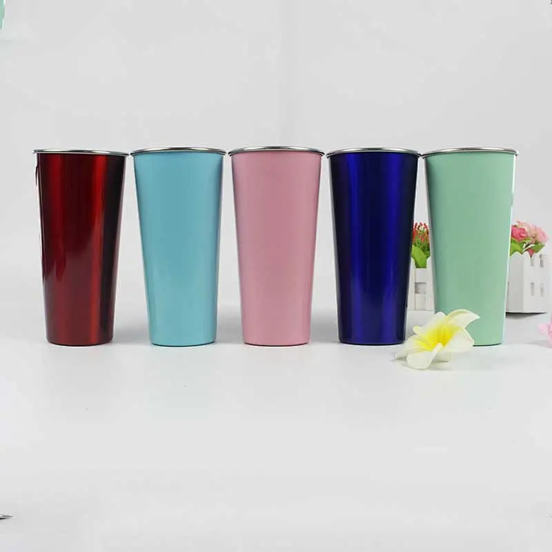 16oz Stainless Steel Double Wall Spray Painted Coffee Mug Juice Glass with Lid