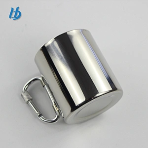 Factory Single Wall Ege Curl Staight Stainless Steel Water Cup/Coffee Mug with Mountaineering Buckle Handle