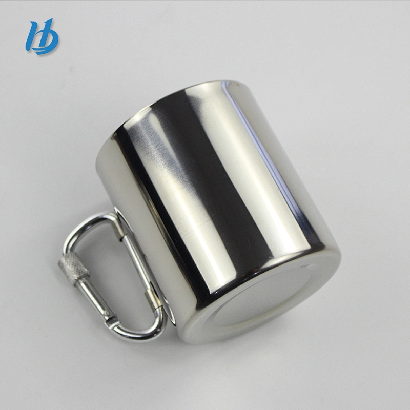 Factory Single Wall Ege Curl Staight Stainless Steel Water Cup/Coffee Mug with Mountaineering Buckle Handle
