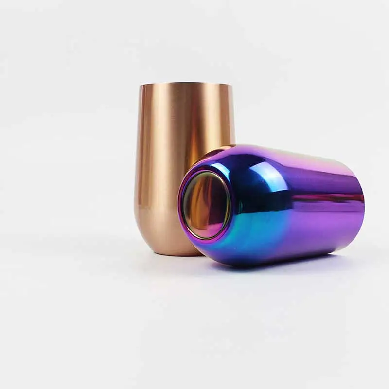 Amazon hot sale stainless steel unbreakable stemless insulated double wall wine glass with lid electroplated copper wine glass