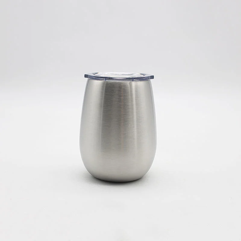 Hot selling 9oz double wall stainless steel stemless wine glasses with lid coffee cup custom logo and color champagne mug