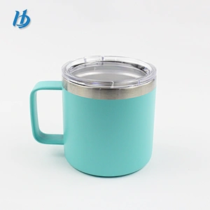 Elegant and colorful travel mugs,stainless steel small double wall glass mug with handle and lid